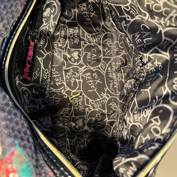 Like New Betsey Johnson Black Floral Sequin Satchel/Crossbody Bag - Picture 12 of 14